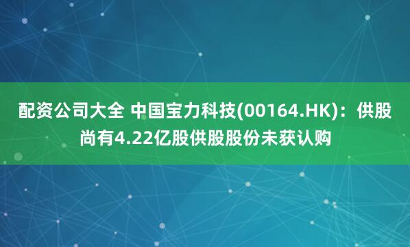 配资公司大全 中国宝力科技(00164.HK)：供股尚有4.22亿股供股股份未获认购