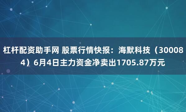杠杆配资助手网 股票行情快报：海默科技（300084）6月4日主力资金净卖出1705.87万元